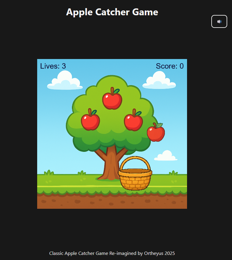 A screenshot of the Apple Catcher game being played on a dekstop brwoser