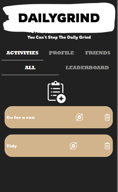 A screenshot of the daily grind account screen