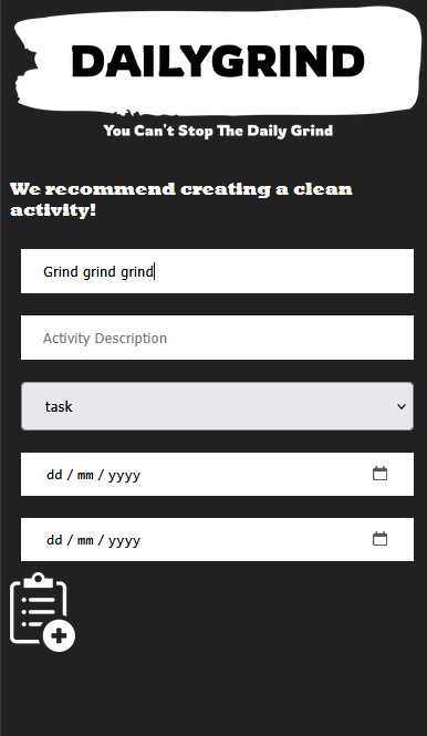 A screenshot of the daily grind activity screen