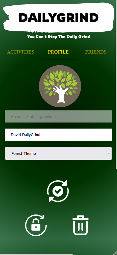 A screenshot of the daily grind profile screen