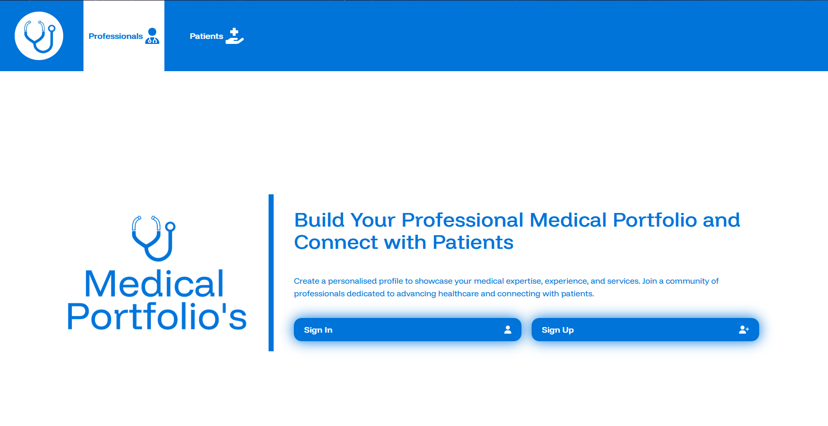 A screenshot of Medical Portfolios home screen.
