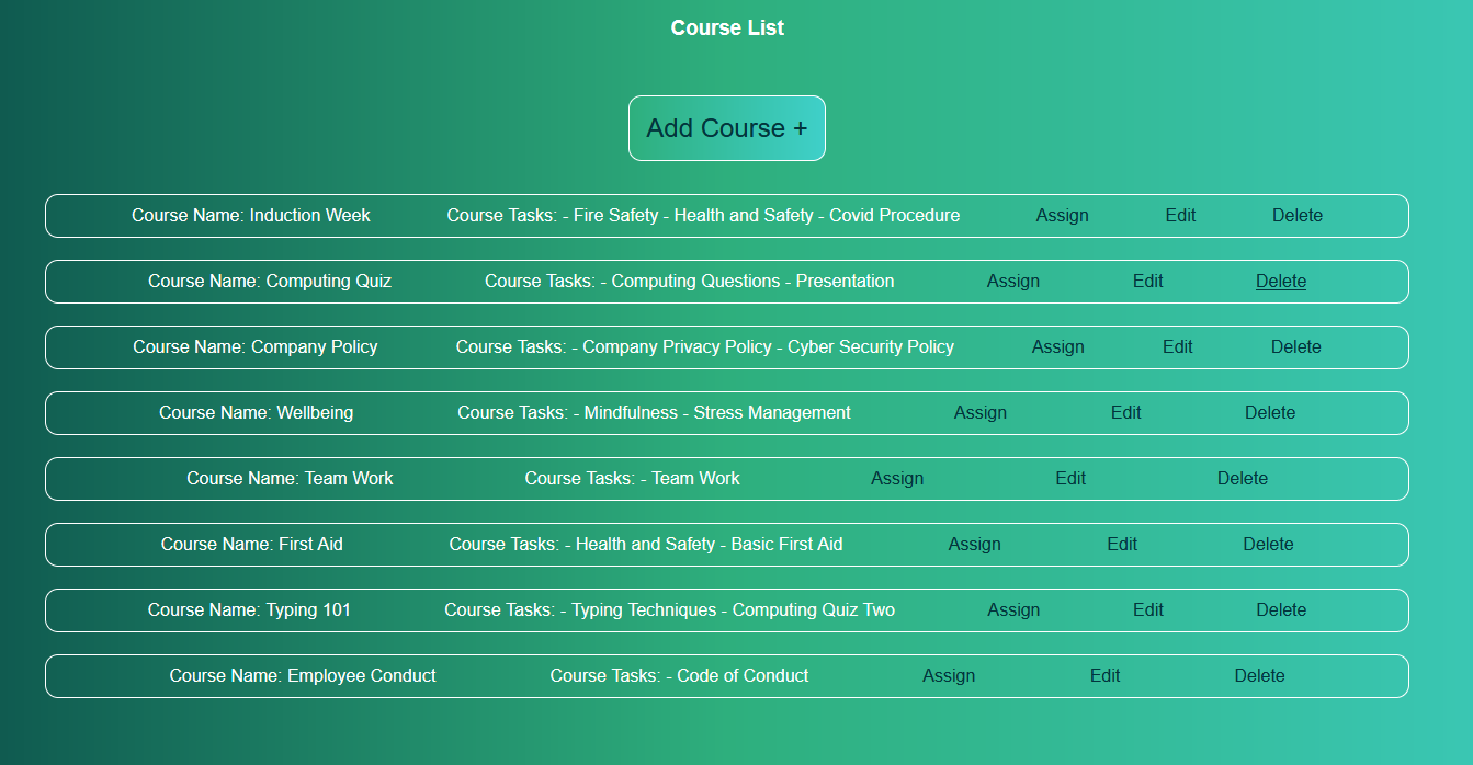 A screenshot of the right-track courses