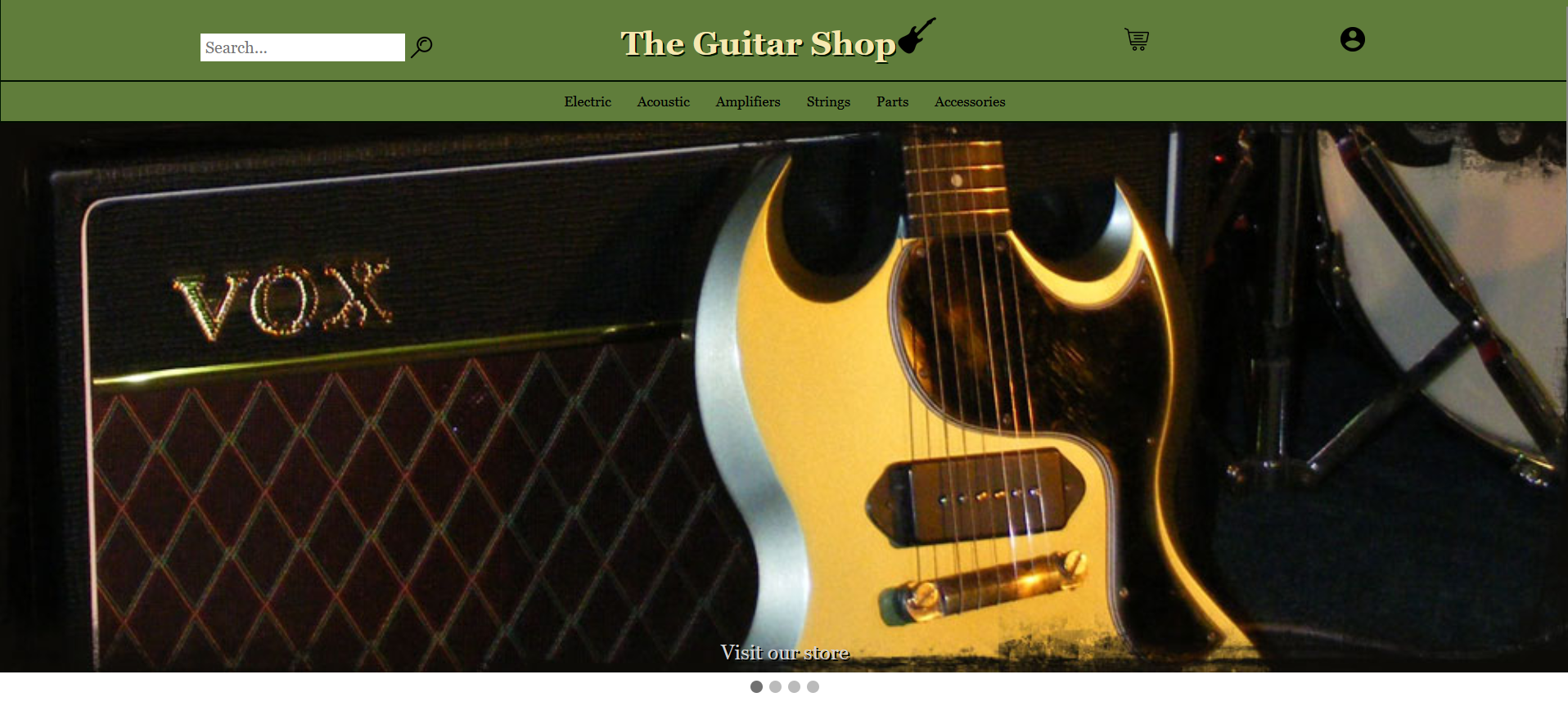 A screenshot of the guitar shop home page